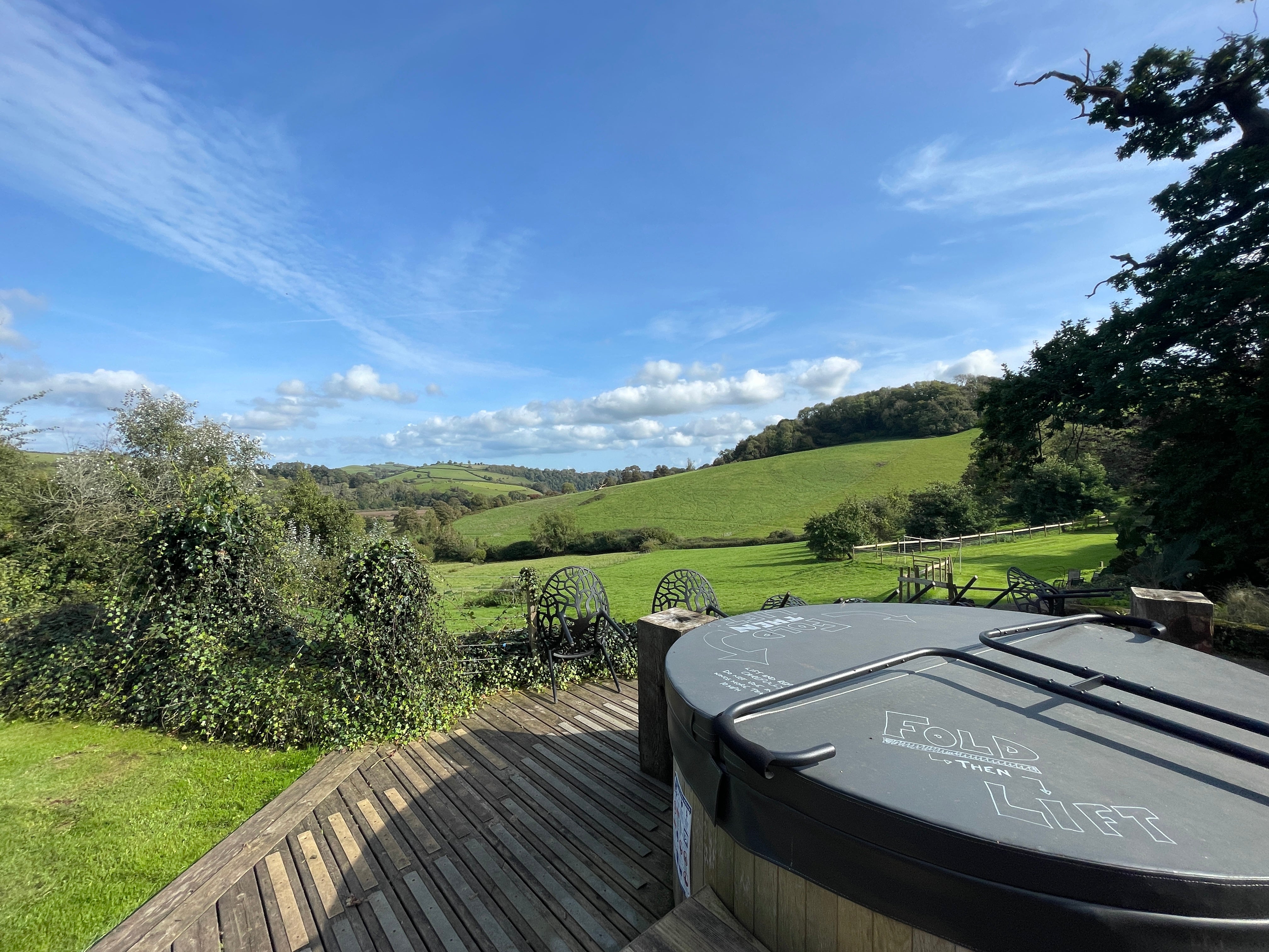 Hot tub with a view at our sewing retreat in Devon