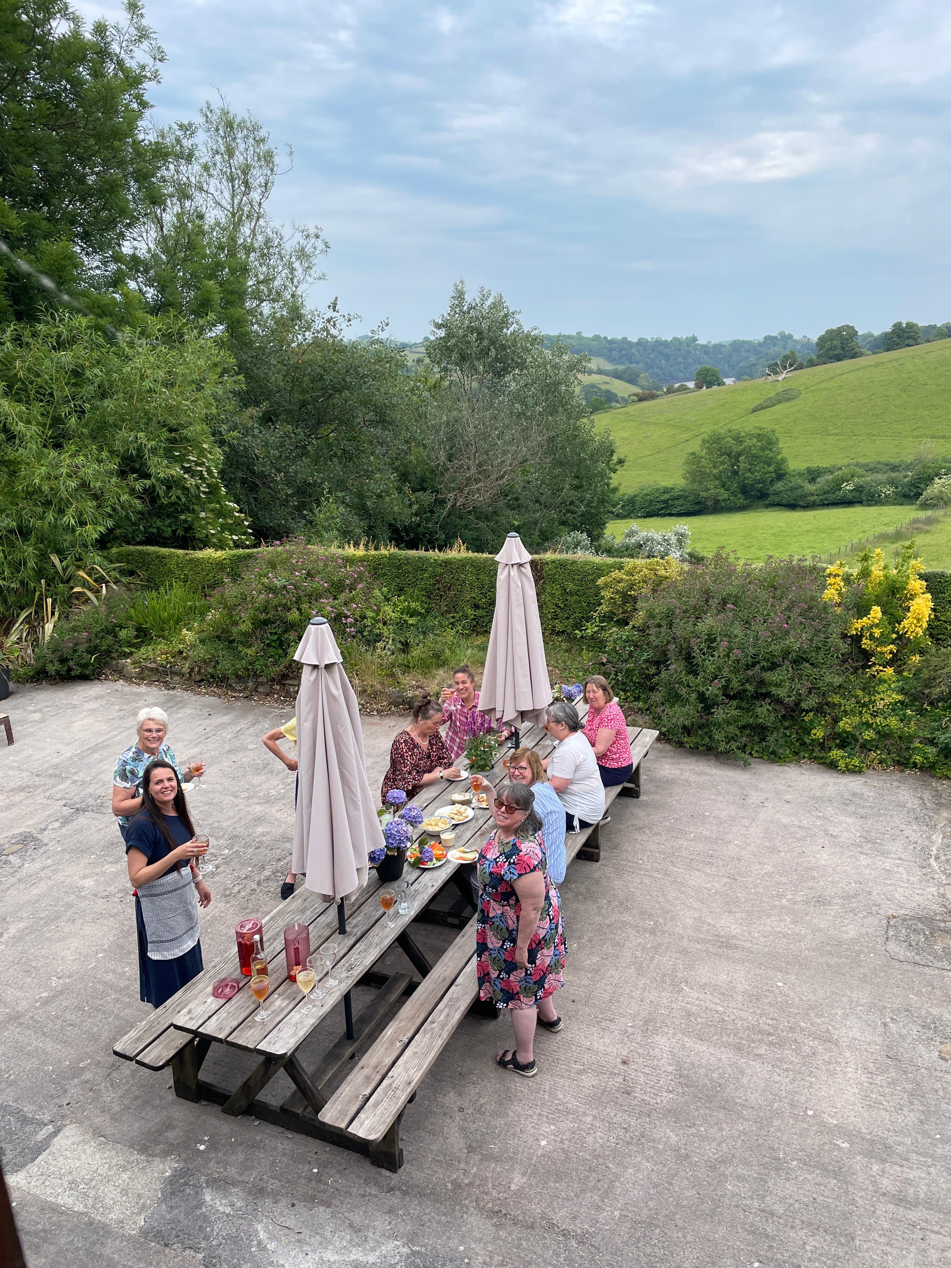 Alfresco lunch at our sewing retreat in Devon